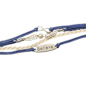 Infinity Wings Faux Pearl Believe Faux Leather Multi-layered Bracelet